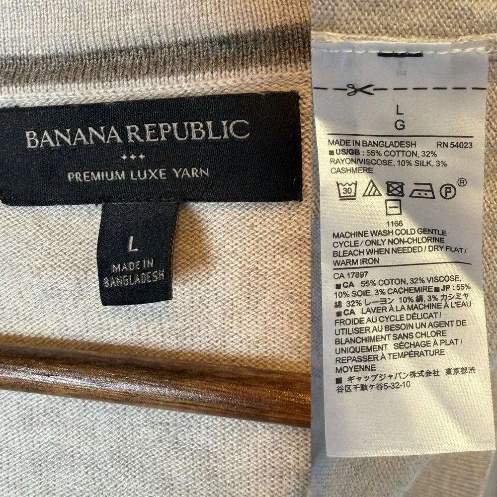 Banana Republic Men's Silk Cotton Blend V‎ Neck Sweater Heathered Oatmeal Large